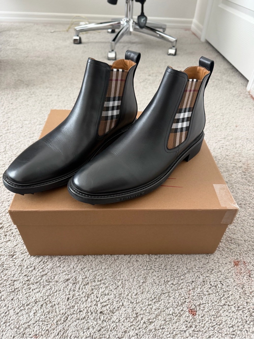 Burberry Black Leather Chukka Boots with Signature Check Panels